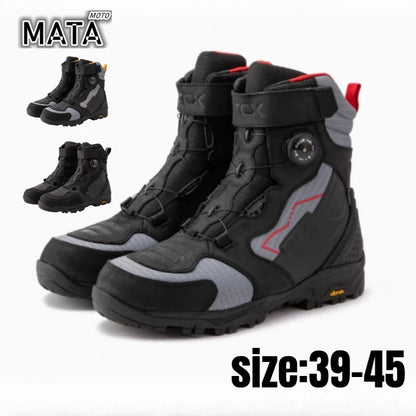 High-Quality Cowhide Waterproof Pull-Riding Boot Motorcycle Tightening Shoes & Reinforced Toe Heel & Wear-Resistant Rubber Sole