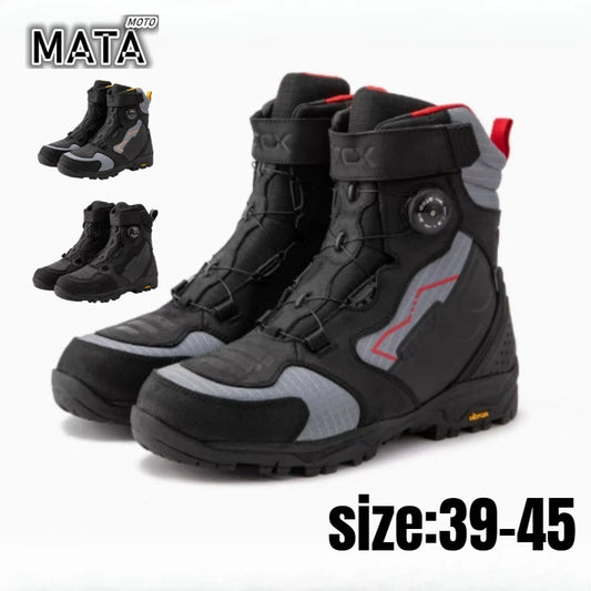 High-Quality Cowhide Waterproof Pull-Riding Boot Motorcycle Tightening Shoes & Reinforced Toe Heel & Wear-Resistant Rubber Sole
