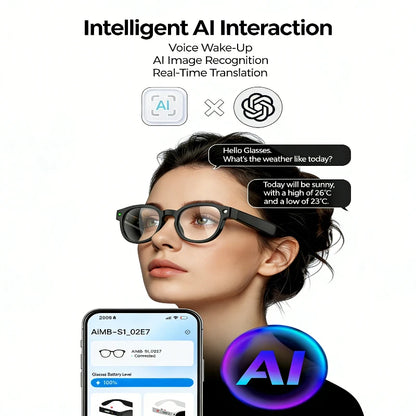 Smart Glasses 2MP Video Camera Multifunctional AI Translation Conversation Recording Music Control Wifi Transmission 2026