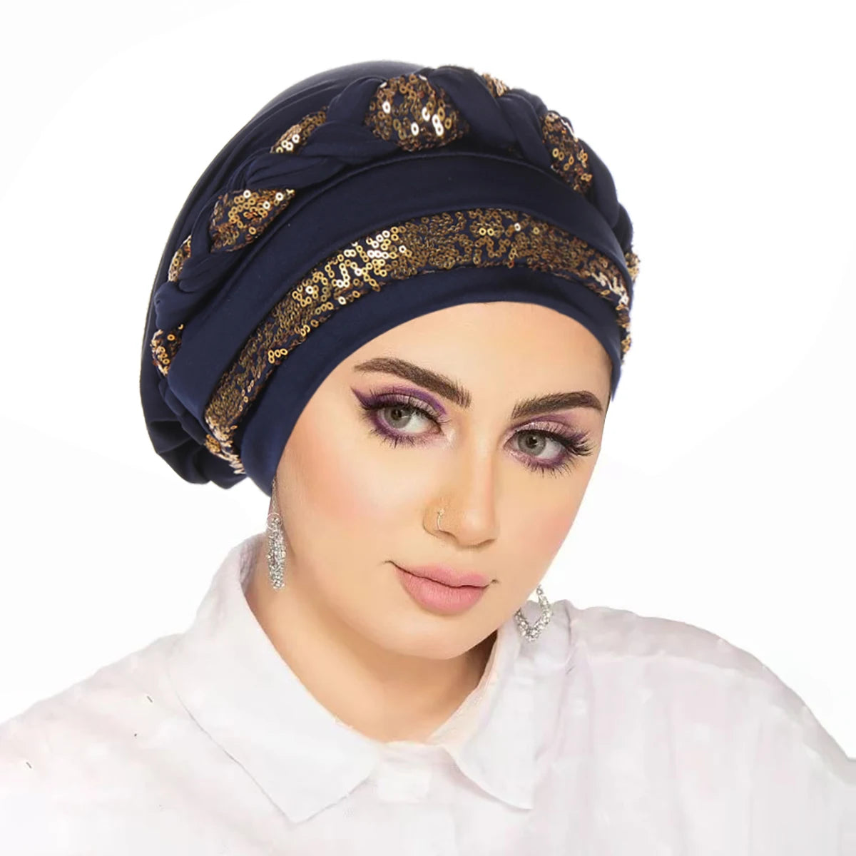 Women Hijabs Turban Hats Sequin Solid Color Braid Twist Caps Cancer Chemotherapy Beanies Cap Headwrap Plated Hair Loss Cover