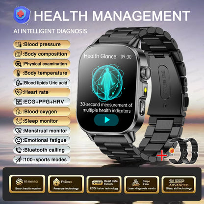 2026 Original Women Health Accurate Diagnosis Smart Watch ECG+HRV BP Blood Oxygen Uric Acid Heart Rate Bluetooth Call Smartwatch