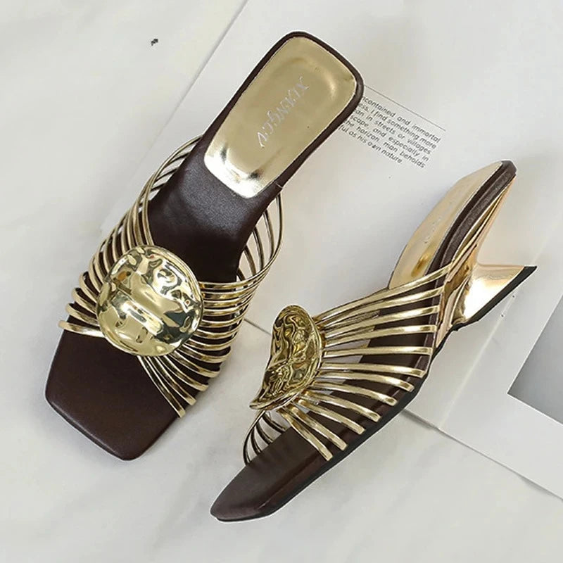 Luxury Designer Square Toe Slippers Heeled Sandals for Woman Shoes 2026 New Elegant Pumps Flip Flops Dress Summer Mujer Zapatos