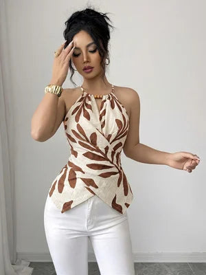 Women's Casual Cross Back Vest Plant Print Shoulder Bared Vest for Shopping Vacation Beach Travel Daily Casual Wear