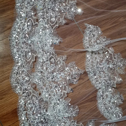Customized Bridal Sparkling Pearl embroidery Luxury Veil Cathedral with Comb Headcloth Wedding Headwear Accessories