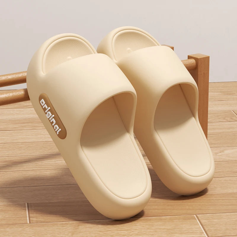 Unisex Letter Slippers Beach Slides Solid Color Mens Thick Sole Indoor Outdoor Bathroom Anti Slip Shoes Summer Couple Sandals