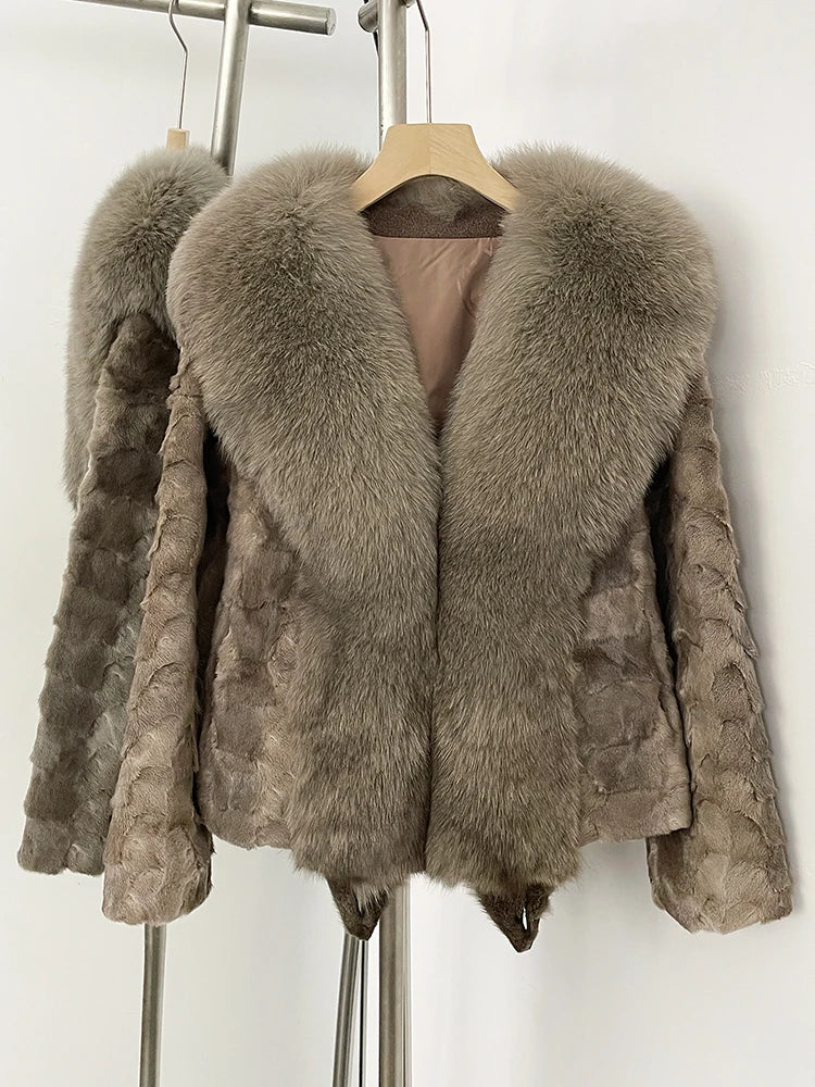 OFTBUY New Winter Top Clothing Women Short Thickened Warm Real Mink Fur Coat Female Natural Fox Fur Fluffy Outerwear Jacket Lady