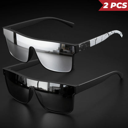 2PCS Classic Fashion Square Sunglasses - Patterned Temples, UV400 Unisex for Cycling, Running & Travel