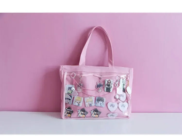 Fashion New Canvas Ita Bag Large Capacity Cartoon Tote Bags for Women Transparent Shoulder Bags Teenage Girls Japanese