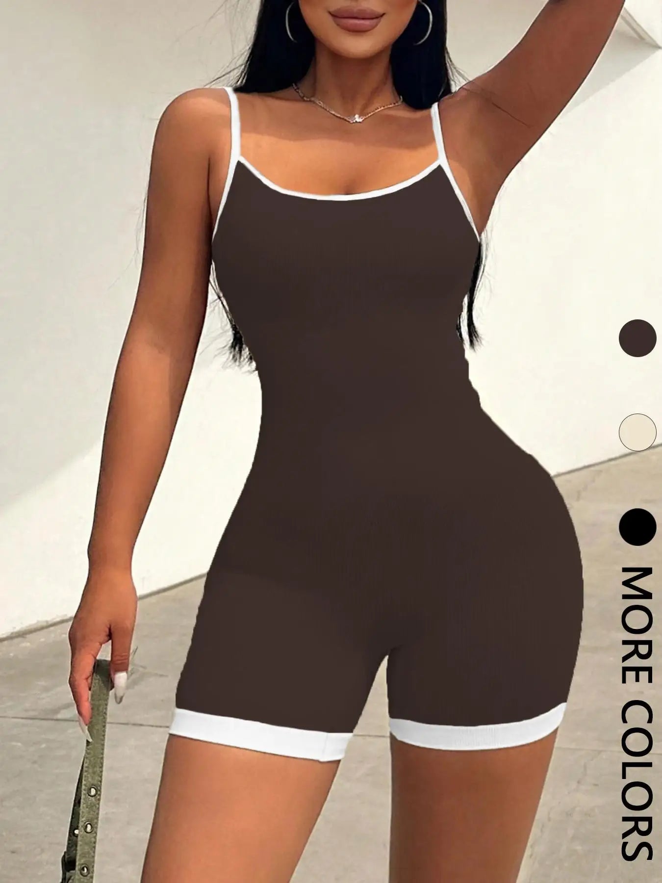 Seamless Color Block Sexy One-Piece Jumpsuit Slim Fit Strap Vest Bodysuit for Trendy Women