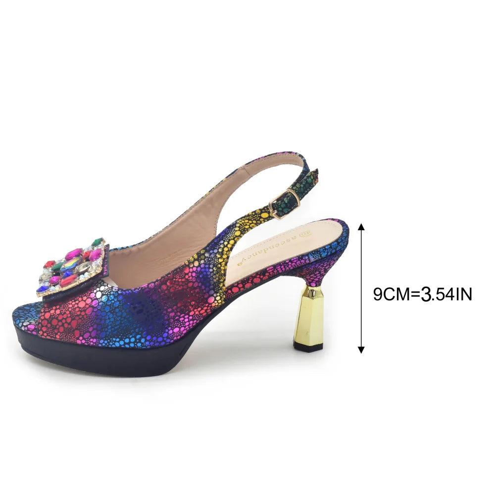 Fashion Party Shoes and Bag Match for Women Luxury Italian Shoes and Bag Set for Women Rhinestone Sexy Wedding Party Sandals