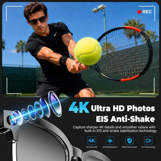 2026 New AI Smart Glasses with Camera 4K EIS Anti-Shake Video&Photo Capture Real-Time Translation Recording Glasses Photochromic