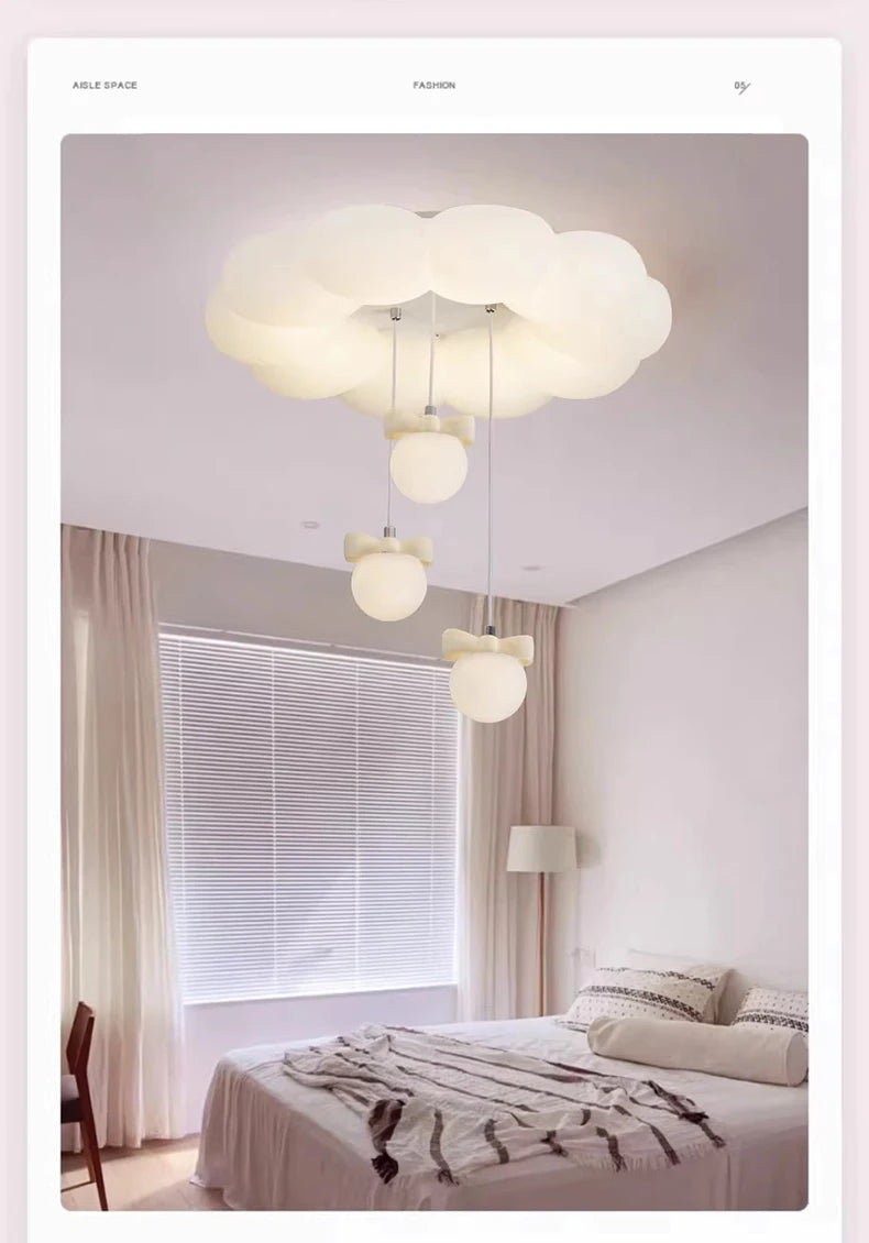 Children's Room Princess Room Cloud Ceiling Lights Pink Bow Bubble Ball Lamp LED Cream Style Romantic Girl Bedroom Ceiling Lamps