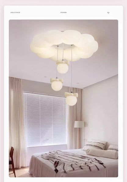 Children's Room Princess Room Cloud Ceiling Lights Pink Bow Bubble Ball Lamp LED Cream Style Romantic Girl Bedroom Ceiling Lamps