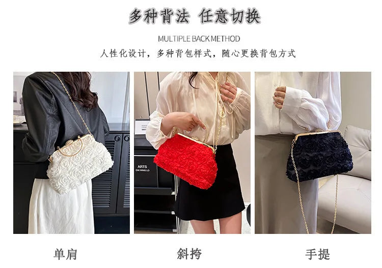 Luxury Satin Floral Bride Party Evening Clutch Bag Women Wedding Purses and Handbags Small Shoulder Chain Bag Designer Bag