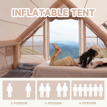 Pakicetus Quick Setup Inflatable Camping Tent, Waterproof Family Tent for 4-8 Persons, Portable Air Tent with Carry Bag