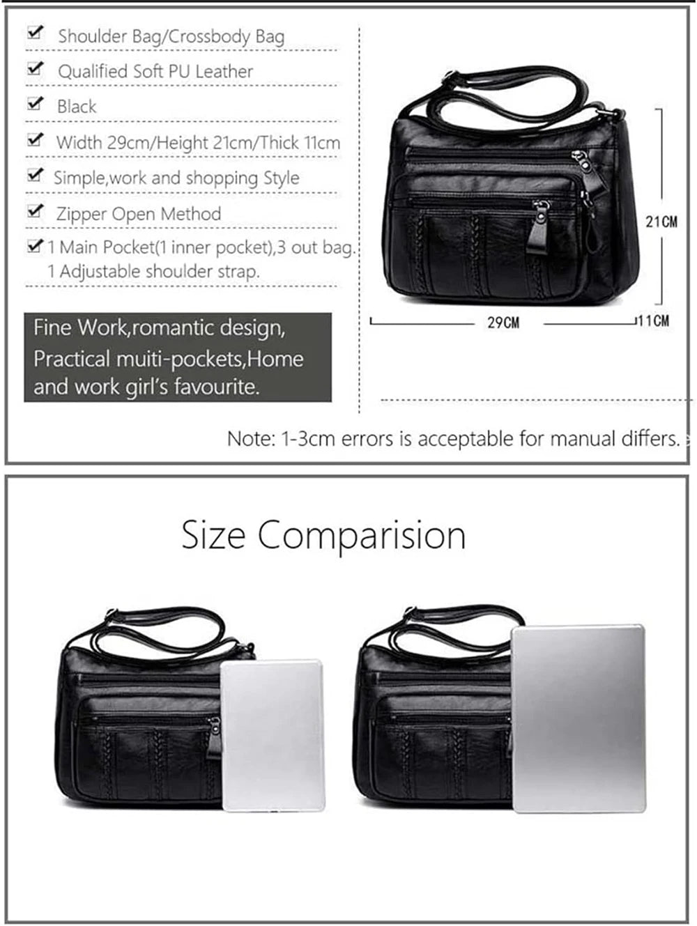 Women's Bag PU Soft Leather Ladies Fashion Simple Shoulder Bags Mom's Bags Crossbody Bag Purse With Adjustable Strap Satchel