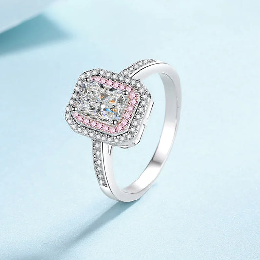 1ct Women's Square Sugar Emerald Cut Moissanite Ring PT950 Platinum Exquisite Romantic Anniversary Gift