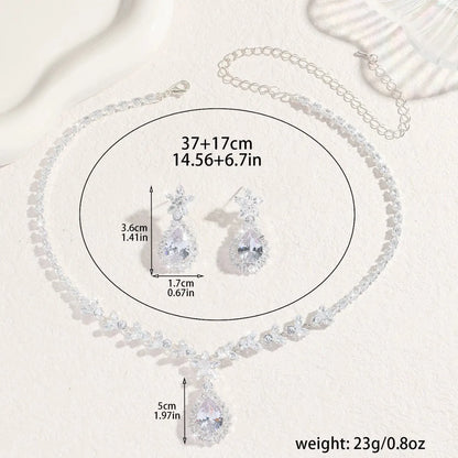 Ladies' Fashionable Silver-Plated And Diamond-Encrusted Metal Necklace, Earrings Set, Bride'S Wedding Attire And Accessories