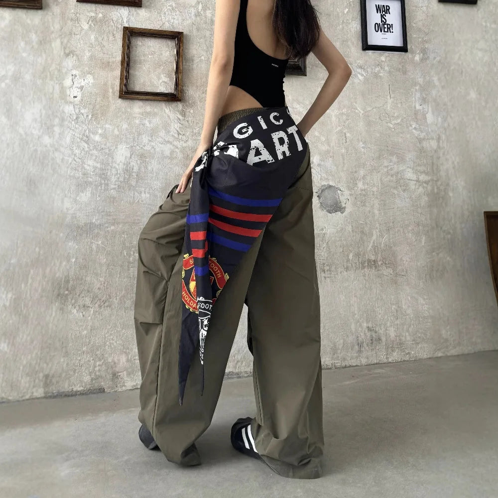 Women Y2K Wide Leg Cargo Pants 2026 Spring Cross-layer Straps Casual Hip Hop Dance Streetwear Trousers Baggy Vintage Fashion