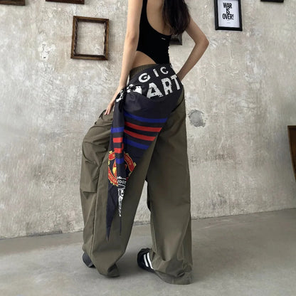 Women Y2K Wide Leg Cargo Pants 2026 Spring Cross-layer Straps Casual Hip Hop Dance Streetwear Trousers Baggy Vintage Fashion