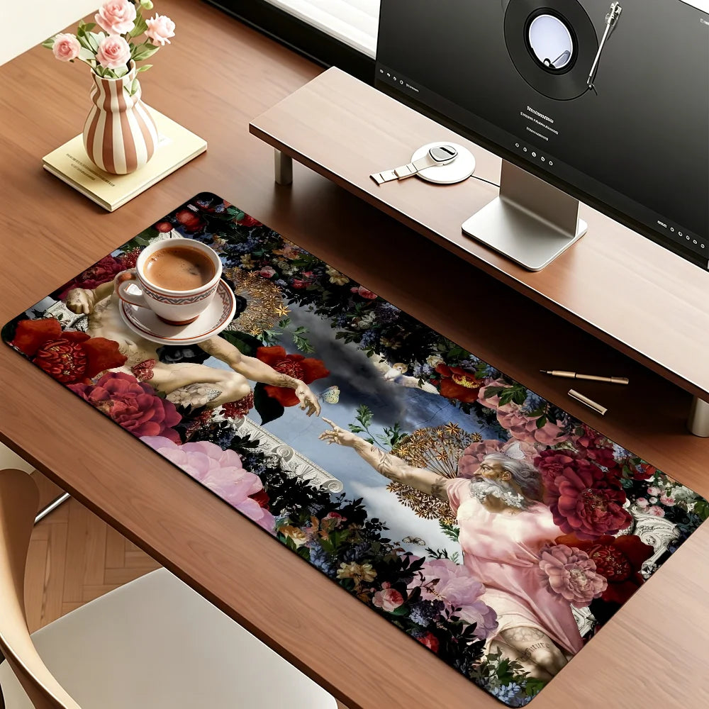 Art The Creation of Adam Mouse Pad Large Non-Slip Waterproof Mat Stitched Edge Keyboard Pad for Gaming Daily Office