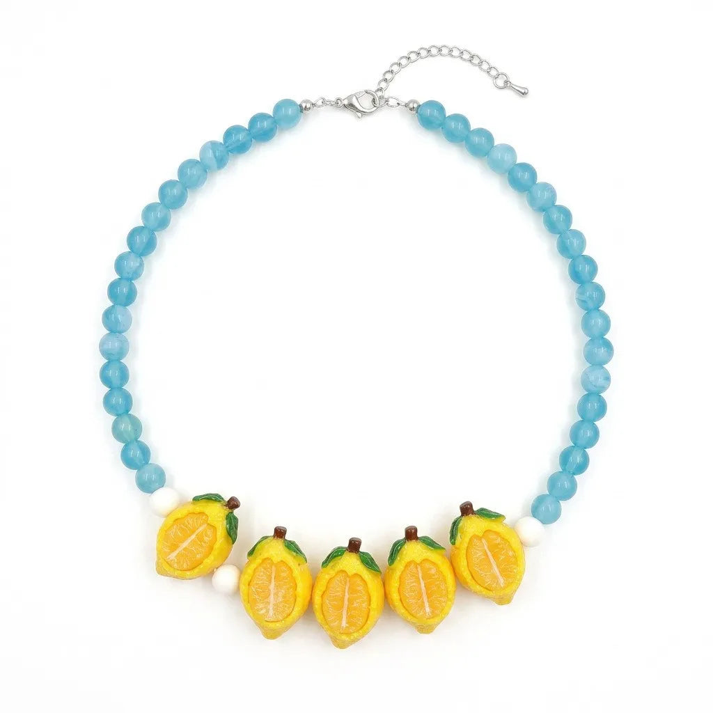 Dopamine 3D Fruit Beaded Necklace Bohemian Retro Pomegranate Strawberry Tomato Choker Exaggerated Bracelet Bikini Jewelry Gift