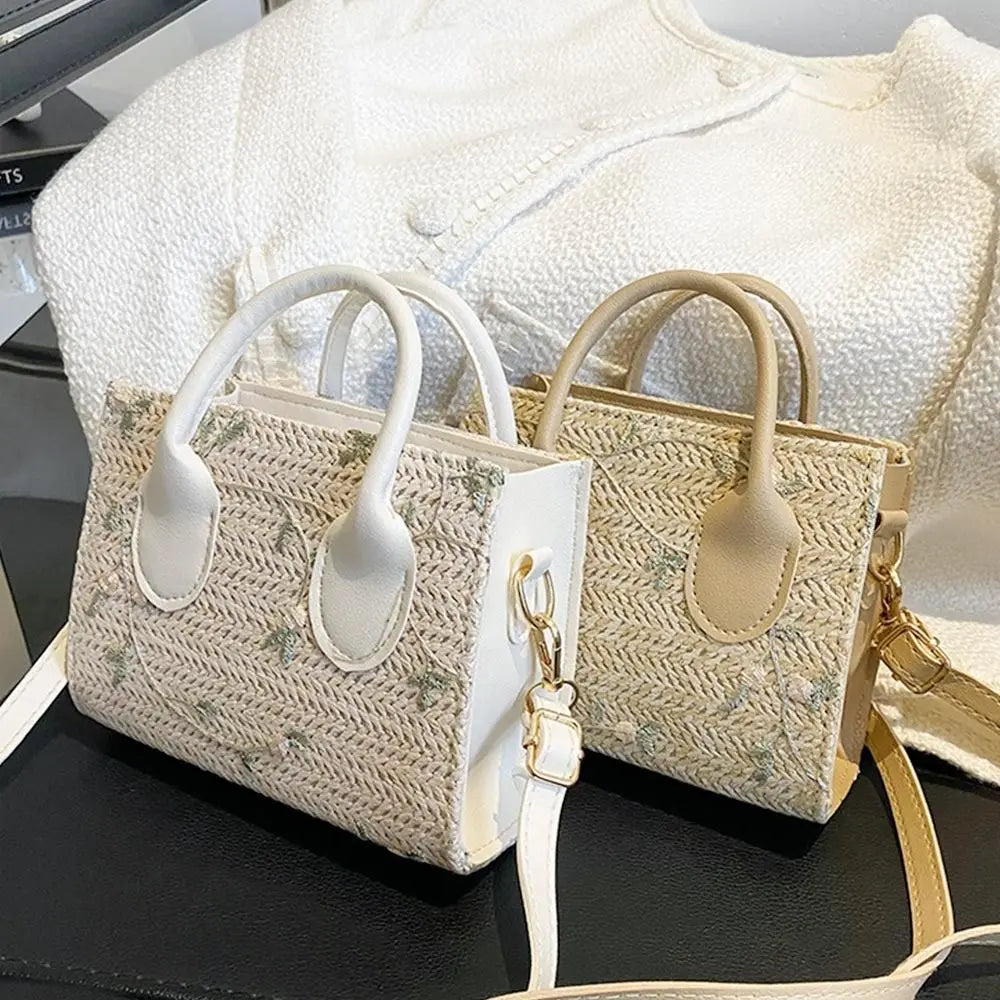 Fashion Women Summer Straw Bag Girls Shoulder Bags Casual Handbag Solid Color Crossbody Bags