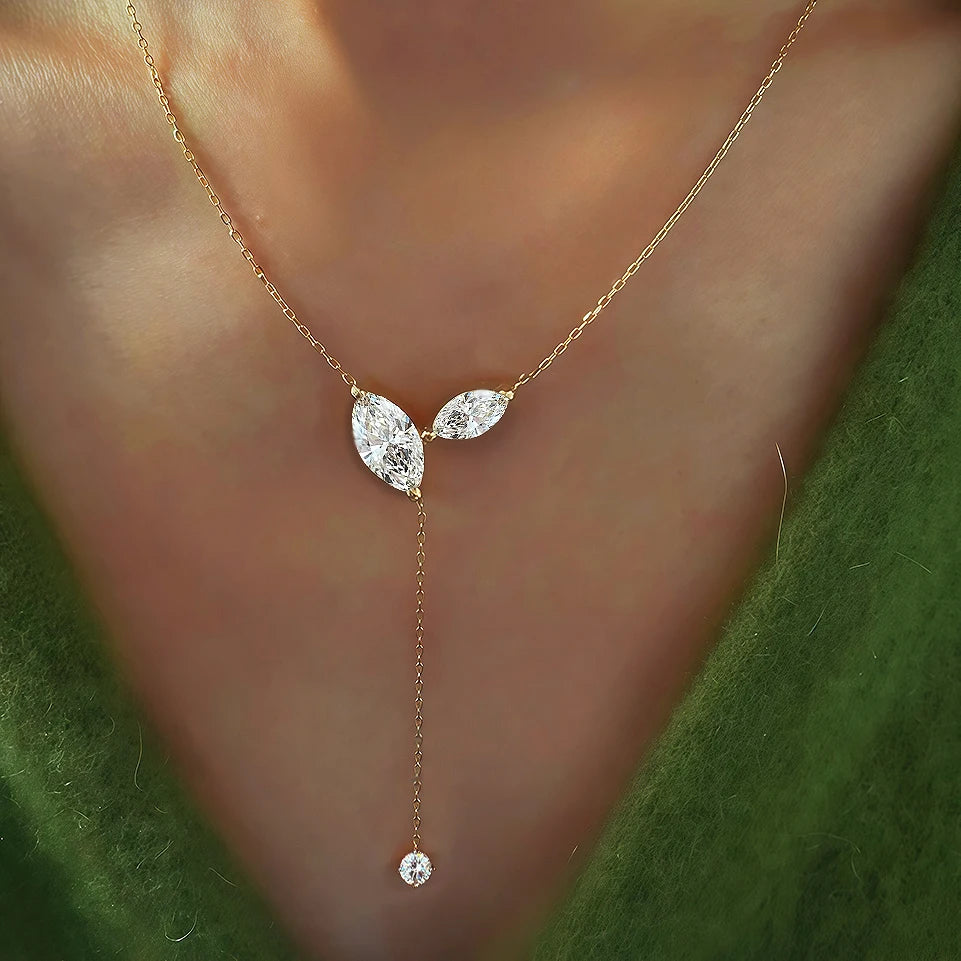 Certified Marquise Cut Moissanite Lariat Pendant Necklace S925 Silver 4cttw Lab Diamond Y-Style Long Tassel Neck Chain for Women