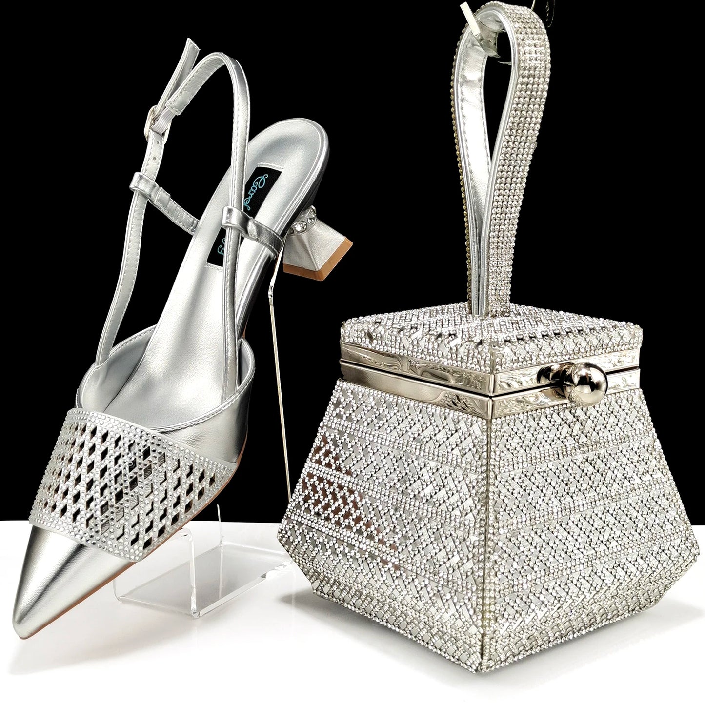 Fashion Three-Dimensional Hard Bag Sequins Decoration Lady Fashion Elegant Shoes and Bag Set Women Shoes