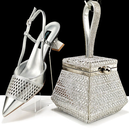 Fashion Three-Dimensional Hard Bag Sequins Decoration Lady Fashion Elegant Shoes and Bag Set Women Shoes