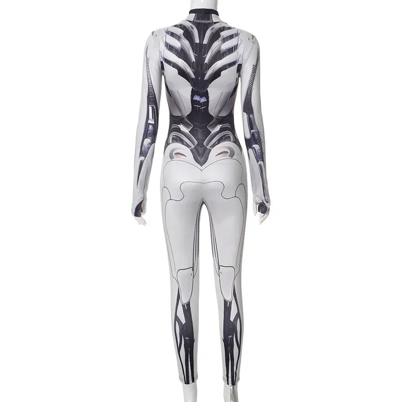 Fashion Mechanical Style Print Jumpsuits For Women One-Piece Semi-High Neckline With Long Sleeves Jumpsuit Women Y2k Jumpsuit