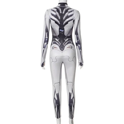 Fashion Mechanical Style Print Jumpsuits For Women One-Piece Semi-High Neckline With Long Sleeves Jumpsuit Women Y2k Jumpsuit