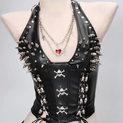 Goth Top Y2K Clothes Women's Tanks Emo Clothing Gothic Boho Tops with Spikes Punk Rock Teens Festival Spiked Bra Grunge T Shirt