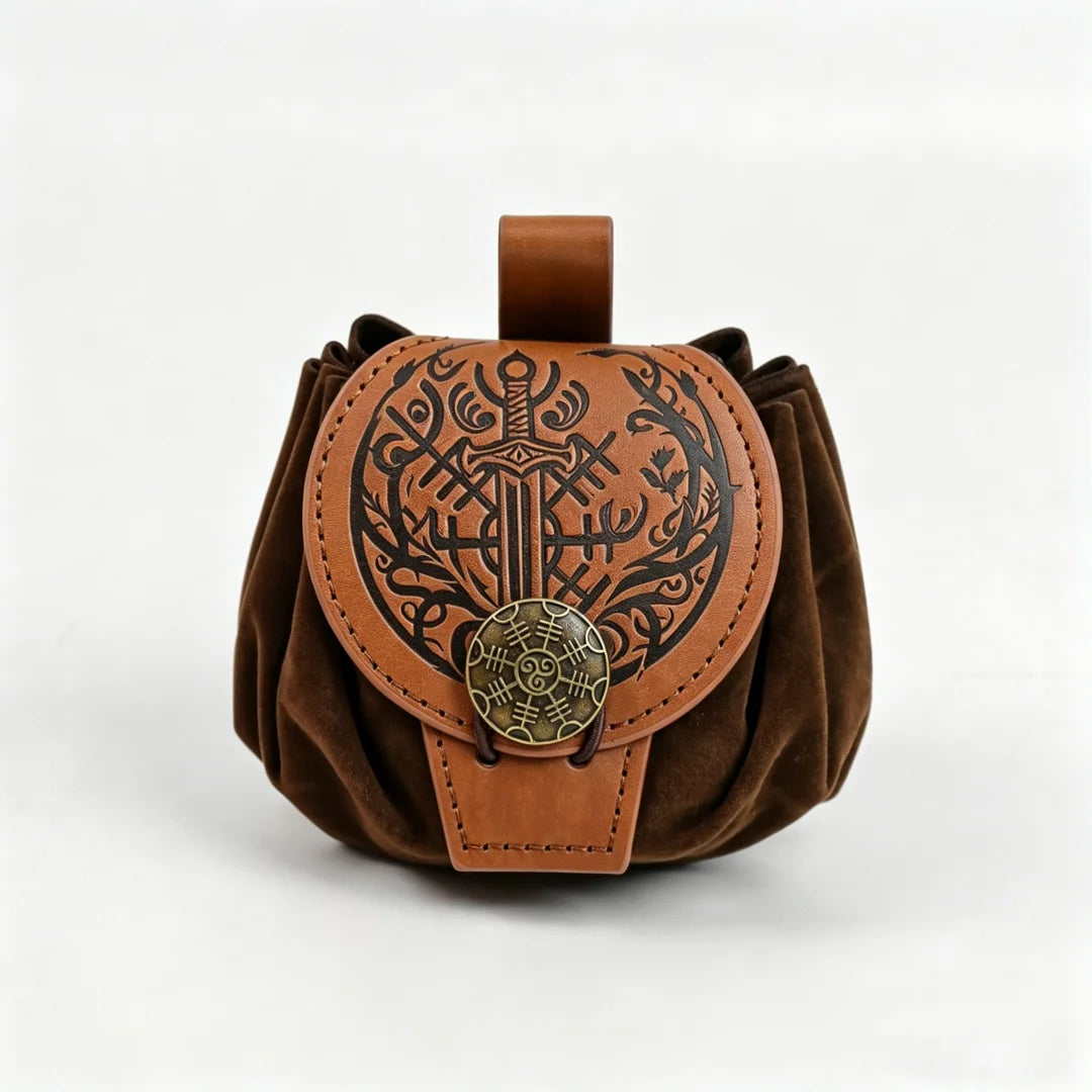 Medieval Viking Money Pouch Bag Cosplay Hangable Belt Waist Bag Unisex Leather Drawstring Bag Coin Purse Party Accessories Prop