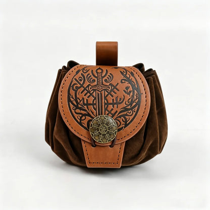 Medieval Viking Money Pouch Bag Cosplay Hangable Belt Waist Bag Unisex Leather Drawstring Bag Coin Purse Party Accessories Prop