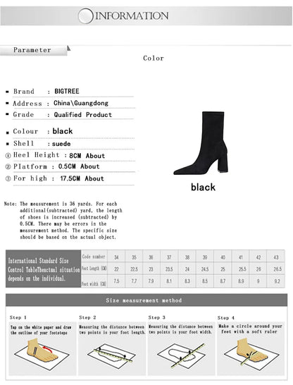 BIGTREE Shoes High Heel Boots Suede Women Ankle Boots Pointed Toe Socks Boots Thick Heel Women Shoes Warm Winter Boots Size 43