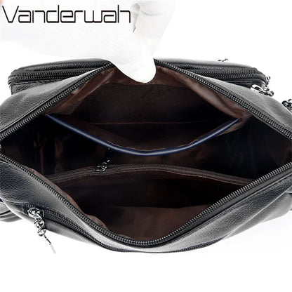 Many Pockets Women Leather Top-handle Bag Luxury Designer Female Shoulder Messenger Shopper Bags Brand Ladies Crossbody Handbags