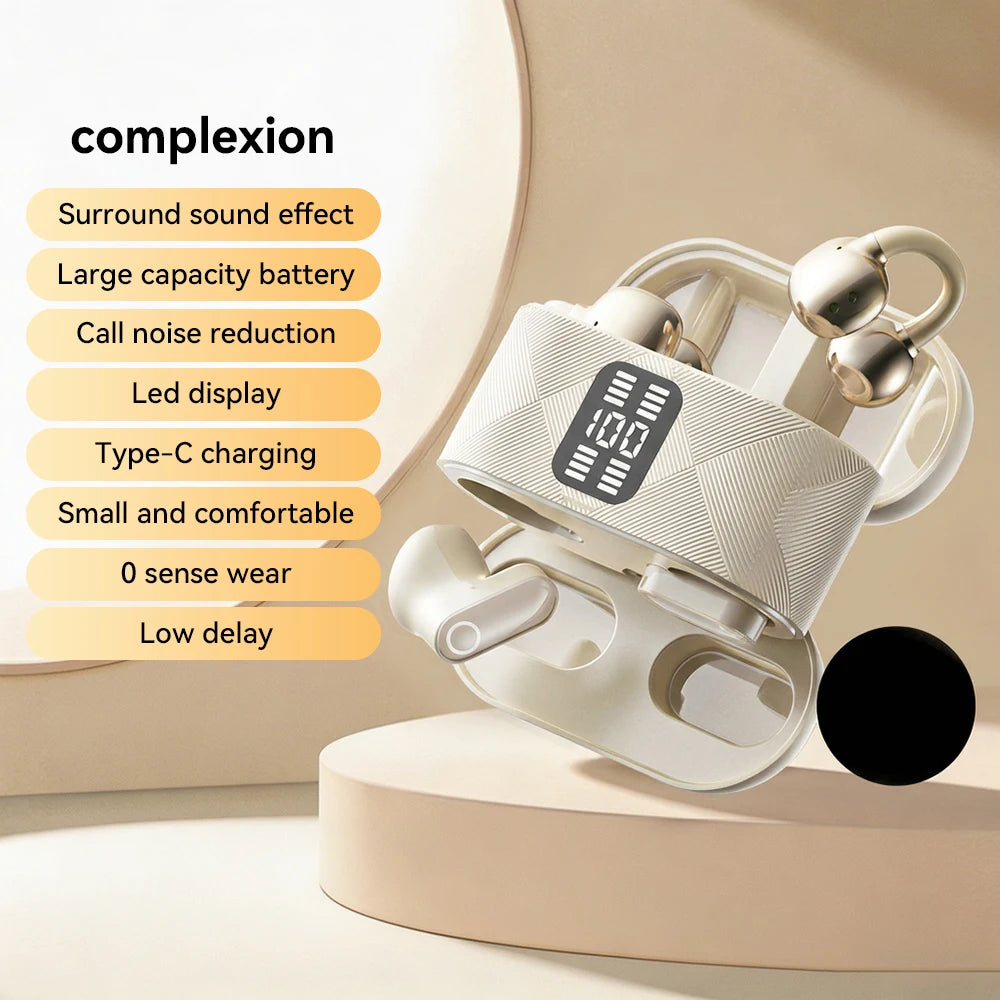 Couples Double Open Ear Clip Bluetooth Headset HiFi Subwoofer Long Battery Life Digital Fashion Plating Wireless In-Ear Earplugs