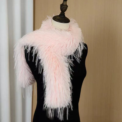 Fashion  Long Strip Scarf Thick Fluffy Imitation Mink Fur Y2K Girl Scarf Luxury Classic Soft Shawl Ladies Tassels Scarf