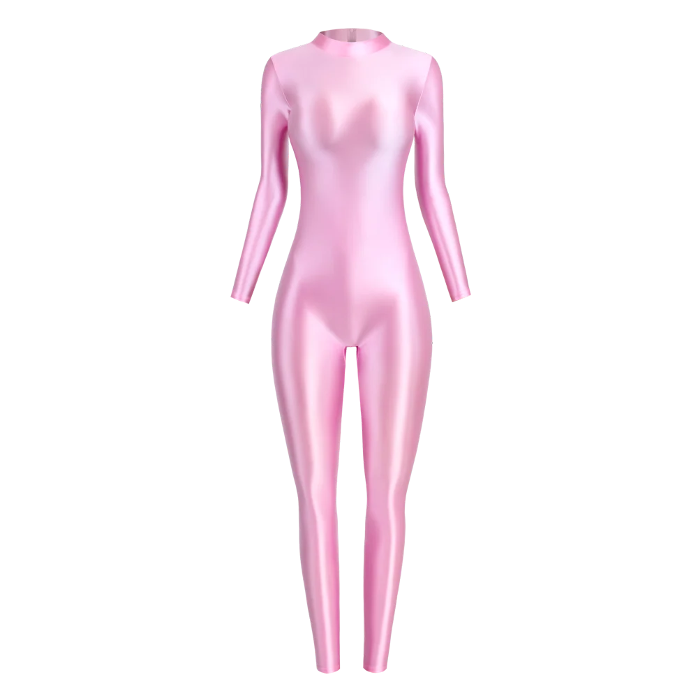 MJINM Sexy Shiny Bodysuit Tight-fitting Oil Smooth Back Zipper Overalls Yoga Zentai Suits Casual Sport Tights Catsuit Jumpsuits