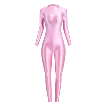 MJINM Sexy Shiny Bodysuit Tight-fitting Oil Smooth Back Zipper Overalls Yoga Zentai Suits Casual Sport Tights Catsuit Jumpsuits