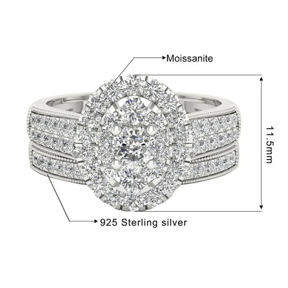 Luxury Fancy Engagement Moissanite Rings 2 Piece Solid Sterling Silver 925 Wedding Jewelry For Woman Diamond Girl Gift Certified