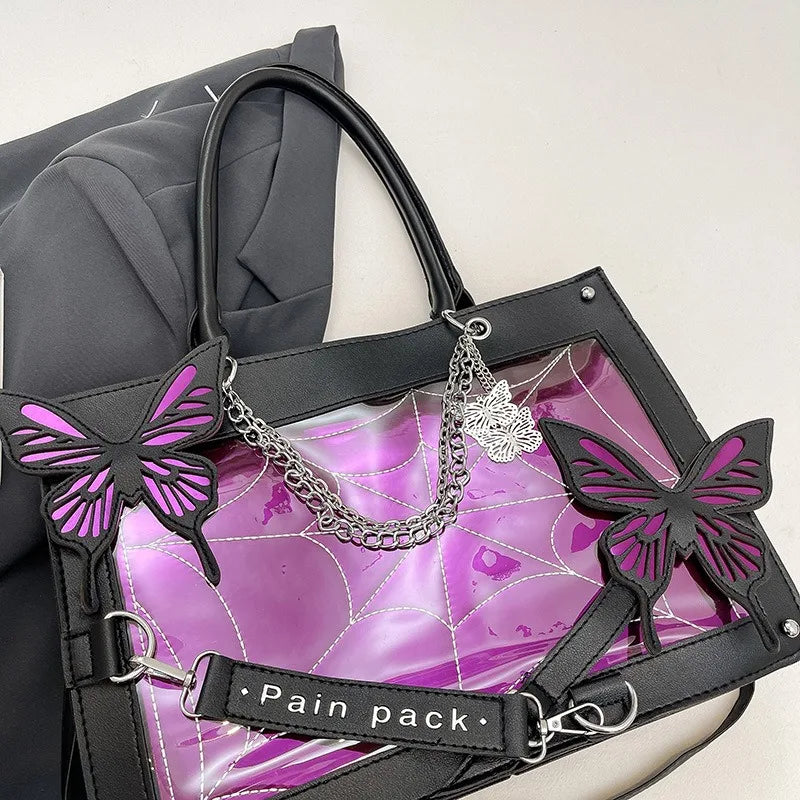 Sweet Y2k Lolita Butterfly Chain Shoulder Bags Trendy Gothic Harajuku Ita Bag Japanese Chic Women Transparent Handbags Crossbody