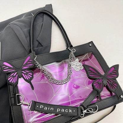 Sweet Y2k Lolita Butterfly Chain Shoulder Bags Trendy Gothic Harajuku Ita Bag Japanese Chic Women Transparent Handbags Crossbody