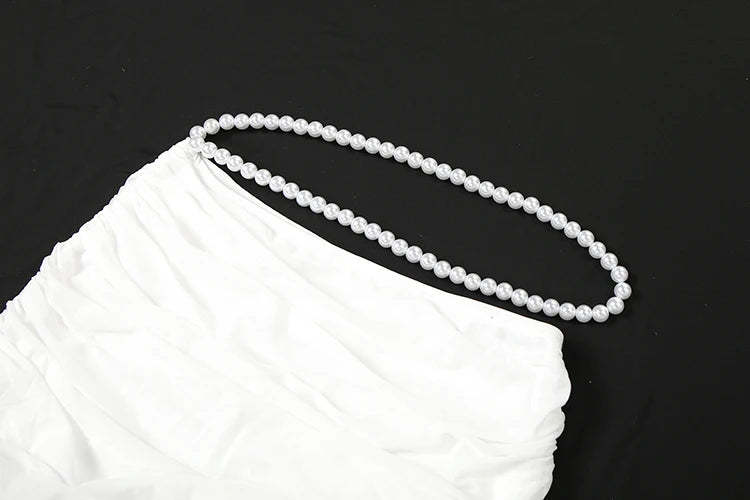 Weird Puss Sexy Bead Patchwork 2-Piece Set Women Ruched Halter Bra+Waistless Bottom Matching Elegant Beach Vacation Slim Outfits