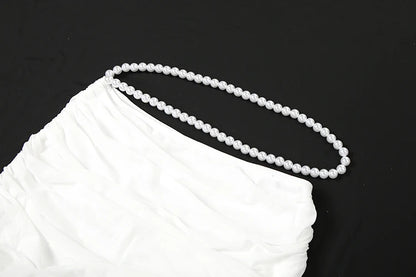 Weird Puss Sexy Bead Patchwork 2-Piece Set Women Ruched Halter Bra+Waistless Bottom Matching Elegant Beach Vacation Slim Outfits
