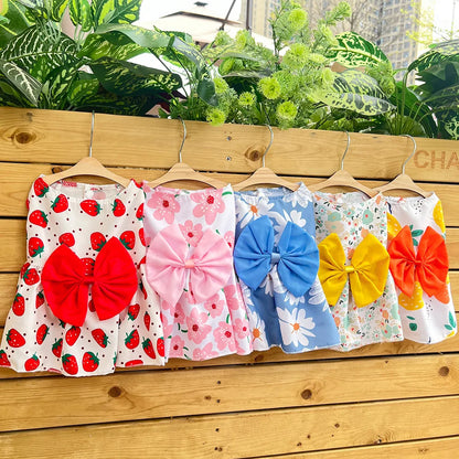 Puppy Summer Dress Dog Cat Princess Dress Pet Clothes for Small Medium Dogs Printed Bow Kitten Dog Skirt Yorkshire Teddy Apparel