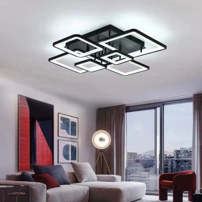Creative Grid LED Ceiling Light Luxury Villa Hall Black Living Room Decor Dining Room Ceiling Chandelier Home Lustre Fixture