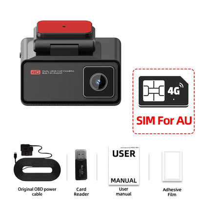 4G LTE Dashcam with Front And Inside Lens Two-Way Talk Car DVR GPS Remote Live-View 24/7 Parking IR Night Vision Security Camera