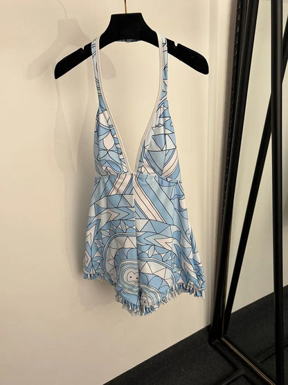 Runway Designer Summer Geometric Printed Beachwear Vacation Jumpsuits Women's 2026